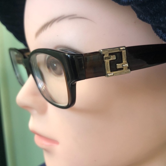 Dark Brown Fendi Rectangle Rhinestone Eyeglasses. 52 15 135 - Picture 1 of 9